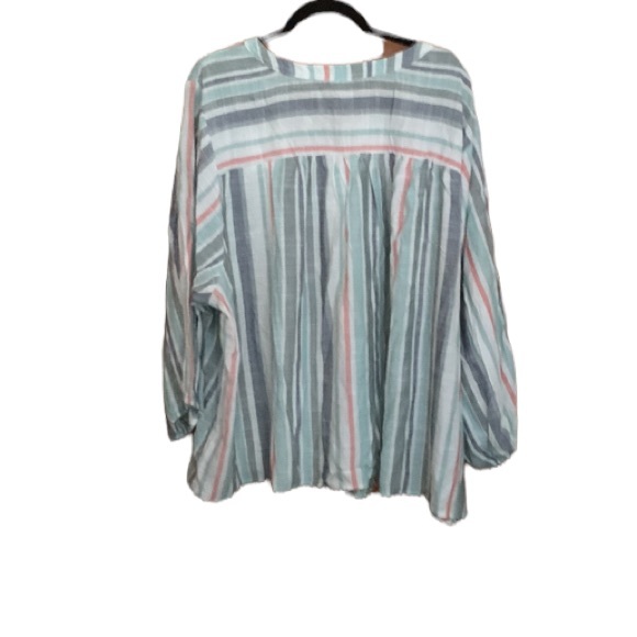 Knox Rose Size 4X Striped Bishop/Peasant 3/4 Sleeve Embroidered Blouse - Picture 2 of 8